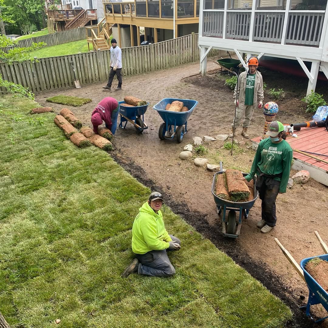 Landscaping crew clearing and preparing residential property in Manassas, VA